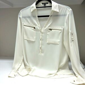 Express white portifino button down long sleeve office blouse, size S